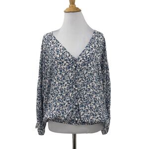 Lovestitch Blue Crush Blouse Womens S Small Floral Tie Cinch Sleeves Elastic Hem